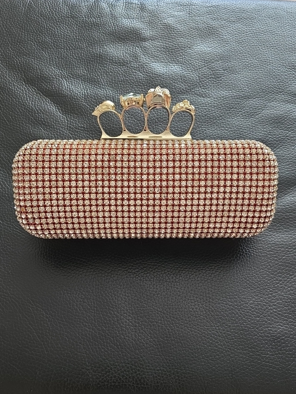 Rhinestone Knuckle-Handle Evening Clutch - Rose Gold